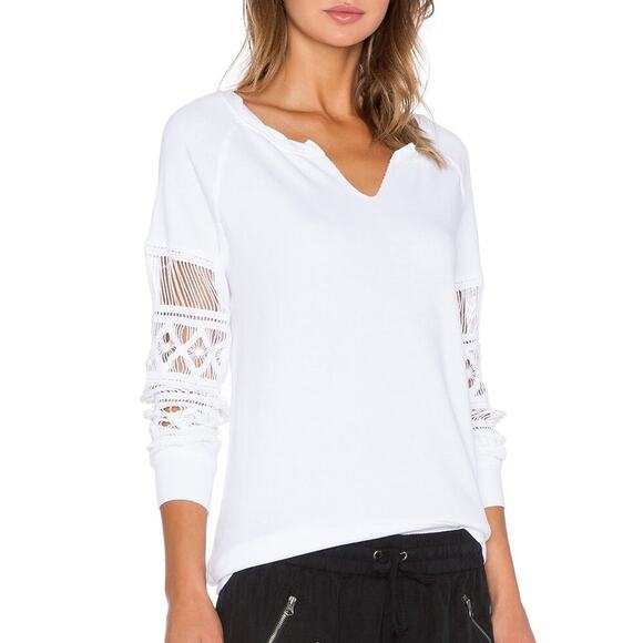 Pam & Gela Hi-Low Lace Long Sleeve Sweatshirt White XS - Picture 10 of 10